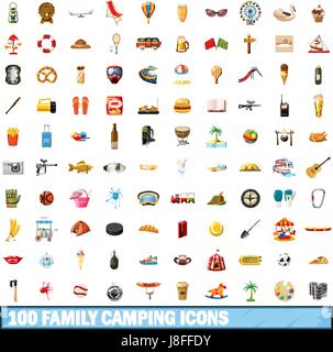 100 Familien camping Icons set, cartoon-Stil Stock Vektor