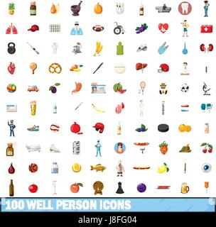 100 gut Person Icons set, cartoon-Stil Stock Vektor
