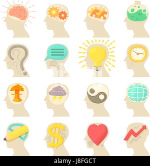 Menschlichen Kopf Logos Icons Set, Cartoon-Stil Stock Vektor