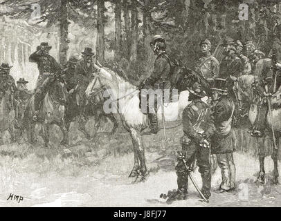 Besprechung von Lee und Grant bei Appomattox Court House 9. April 1865 Stockfoto