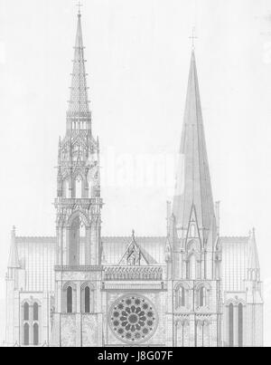 Monografie De La Cathedrale de Chartres 04 Fassade Occidentale Tiefdruck (beschnitten) Stockfoto