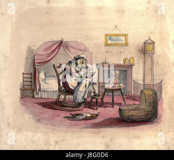 Eine Illustration oder Szene aus der Geschichte mit Mr. Pig und Miss Crane, die wahrscheinlich eine Tierfabel oder eine verspielte Erzählung mit anthropomorphen Charakteren darstellen. Stockfoto