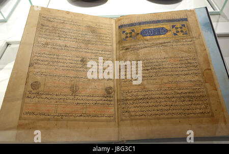 Jame' al-Tavarikh (Kompendium der Chroniken) Manuskript von Rashid al-Din Fazlullah, Iran, frühen 15. Jahrhundert n. Chr., Tinte, Aquarell und Gold auf Papier Aga Khan Museum Toronto, Kanada DSC06735 Stockfoto