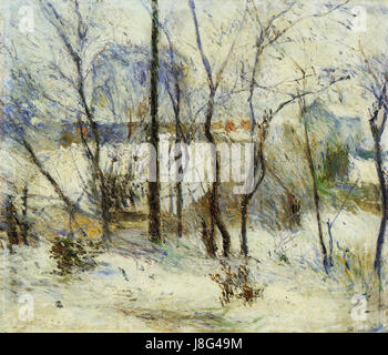 „Jardin sous la neige II“ von Paul Gauguin ist ein Gemälde, das eine verschneite Gartenszene darstellt. Das Kunstwerk hebt die Gauguinâ unverwechselbare Verwendung von Farben und Pinselarbeiten hervor und verbindet Elemente der Natur und Abstraktion in seinem postimpressionistischen Stil. Stockfoto