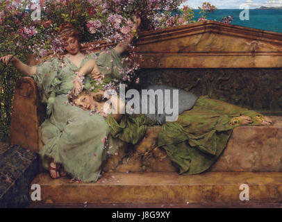 In einem Rosengarten, von Lawrence Alma Tadema Stockfoto