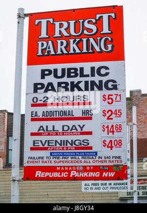 Parkplatz in Seattle Downtown - SEATTLE / WASHINGTON - 11. April 2017 Stockfoto