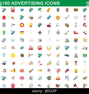 100 Werbung Icons set, cartoon-Stil Stock Vektor