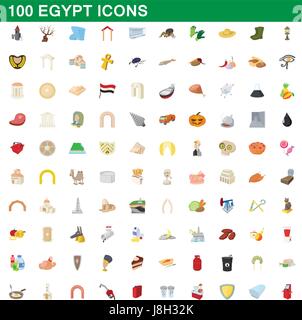 100 Ägypten Icons Set, Cartoon-Stil Stock Vektor