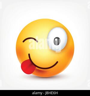 Smiley, Lächeln, glücklich Emoticons. Gelbes Gesicht mit Emotionen. Gesichtsausdruck. 3D realistisch Emoji. Lustige Comic-Figur. Stimmung. Web-Symbol. Vektor-Illustration. Stock Vektor