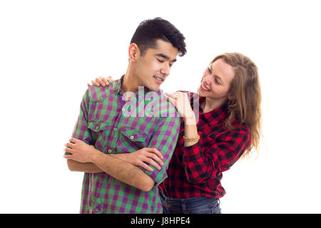 Junges Paar in karierten Hemden Stockfoto