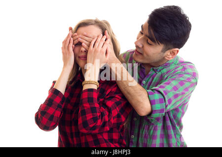 Junges Paar in karierten Hemden Stockfoto