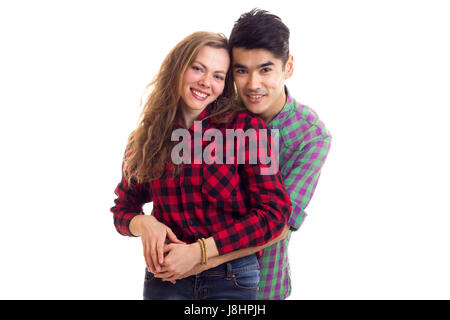 Junges Paar in karierten Hemden Stockfoto