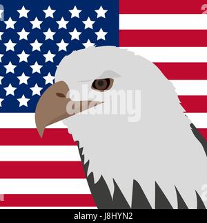 Adler auf dem Hintergrund des Symbols amerikanische Flagge, flachen Stil. 4. Juli-Konzept. Vektor-Illustration. Stock Vektor