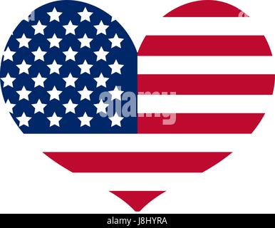 Herz mit der Flagge von Amerika Symbol, flachen Stil. Isoliert auf weißem Hintergrund. Vektor-Illustration. Stock Vektor