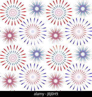 Independence Day of America Musterdesign. 4. Juli einen endlosen Hintergrund. USA-Nationalfeiertag Textur mit Feuerwerk zu wiederholen. Vektor-Illustration. Stock Vektor