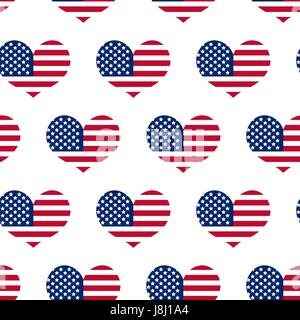 Independence Day of America Musterdesign. 4. Juli einen endlosen Hintergrund. USA-Nationalfeiertag Textur mit einem Herzen von der Fahne zu wiederholen. Vektor-Illustration. Stock Vektor