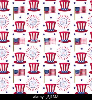 Independence Day of America Musterdesign. 4. Juli einen endlosen Hintergrund. USA-Nationalfeiertag Textur mit traditionellen Symbolen zu wiederholen. Vektor-Illustration. Stock Vektor