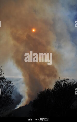 Rauchen Sie, Rauchen, raucht, Rauch, Mallorca, Brand, Feuersbrunst, Waldbrand, Stockfoto