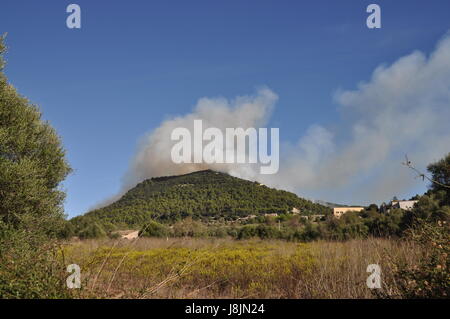 Rauchen Sie, Rauchen, raucht, Rauch, Mallorca, Brand, Feuersbrunst, Waldbrand, Stockfoto