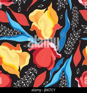 Grafik Blumen hell Vektormuster auf dunklem Hintergrund Stock Vektor