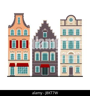 Satz von 3 Amsterdam alte Häuser Cartoon Fassaden Stock Vektor