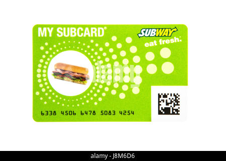 SWINDON, UK - 29. Mai 2017: My Subcard von U-Bahn auf weißem Hintergrund Stockfoto