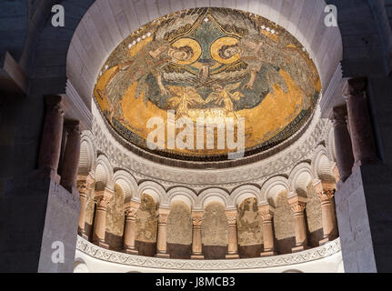 Frankreich, Loiret, Germigny-des-Prés, karolingischen Oratorium von Germigny-des-Prés oder Kirche der Heiligen Dreifaltigkeit, byzantinischen Mosaiken in der Apsis Stockfoto