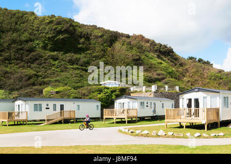 Mobilheime im Pentewan Sands holiday Park, Cornwall, England, uk. Stockfoto