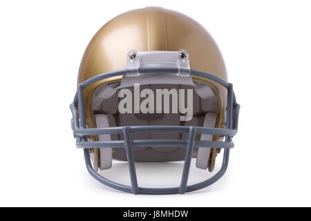 Gold Football Helm isoliert auf weißem Hintergrund Stockfoto