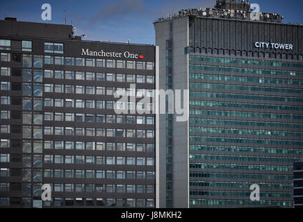 Ein Manchester und Stadt Türme Hochhaus Wahrzeichen in Manchester, England, im Besitz von Bruntwood Stockfoto