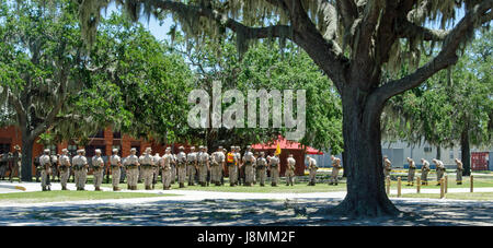 Marine Rekruten Ausbildung an der United States Marine Corps Recruit Depot auf Parris Island, South Carolina. Stockfoto