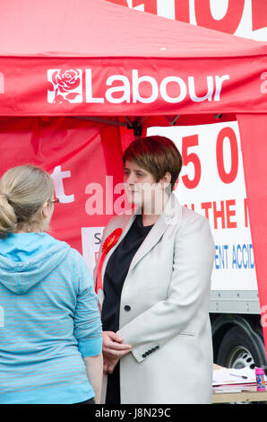 Reading, UK. 29. Mai 2017. Britische Wahl: Labours Wahl Kandidat für Reading West, Olivia Bailey, hat einen Stall auf Lesung Karneval im Prospect Park, lesen. Matthew Ashmore/Alamy Live-Nachrichten Stockfoto