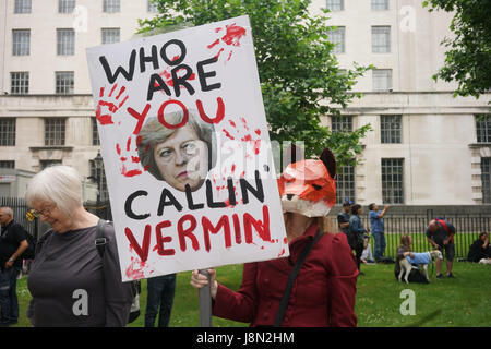 London, UK. 29. Mai 2017. Hunderte der Tierrechte Aktivisten Versammlung am Cavendish Square in London und Marsch zur Downing Street für die Anti-Jagd-Aktionstag am 29. Mai 2017, London, UK. Bildnachweis: Siehe Li/Alamy Live News Stockfoto