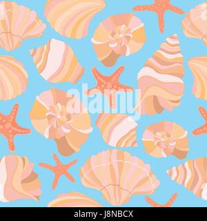 Elegante nahtlose Vektormuster mit Muscheln und Seesternen, Vektor-Illustration. Einsetzbar für Wallpaper, Banner, Pack, Web-Seite. Stock Vektor