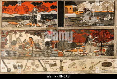 Handgezeichnete traditionelle alte Stammeskunst Indien eines Dorfes Wand in Orissa, Indien Stockfoto