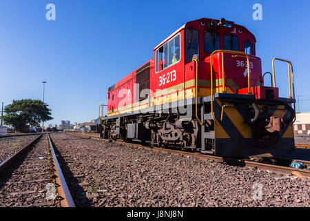 Züge Lokomotiven Diesel Maschinen Bahngleise Landschaft. Stockfoto