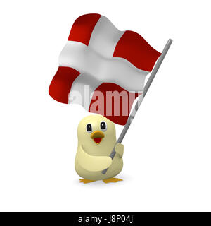 Lustiger Vogel mit der Flagge Dänemarks, 3D-Rendering Stockfoto