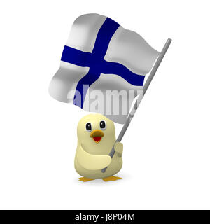 Lustiger Vogel mit der Flagge von Finnland, 3D-Rendering Stockfoto