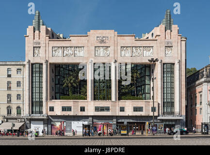 Art-Deco-Fassade des Eden Kino, Lissabon, Portugal Stockfoto