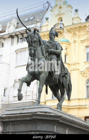 Statue von Graf Josip Jelacic am Hauptplatz in Zagreb, Kroatien Stockfoto