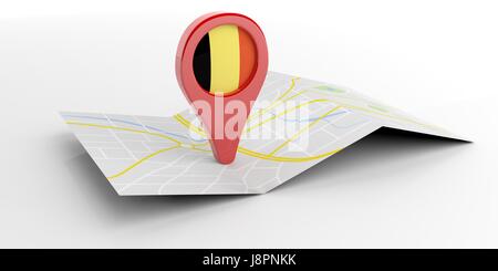 Belgien-Kartenzeiger isoliert auf weißem Hintergrund. 3D illustration Stockfoto