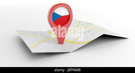 Tschechische Republik Kartenzeiger isoliert auf weißem Hintergrund. 3D illustration Stockfoto