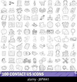 100 uns Symbole Kontaktsatz, skizzieren Stil Stock Vektor