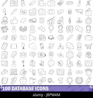 100 Datenbank Icons Set, Umriss-Stil Stock Vektor