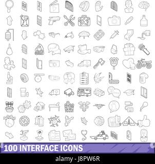 100 Schnittstelle Icons Set, Umriss-Stil Stock Vektor