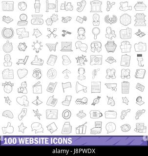 100 Website Icons Set, Umriss-Stil Stock Vektor