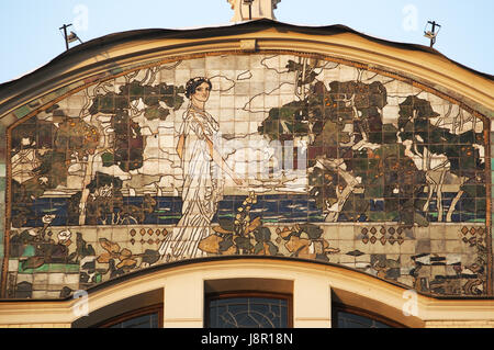 Moskau, Russland: architektonische Details des Hotel Metropol, erbaut 1899 – 1907 im Jugendstil ein historisches Hotel in Moskau Stockfoto