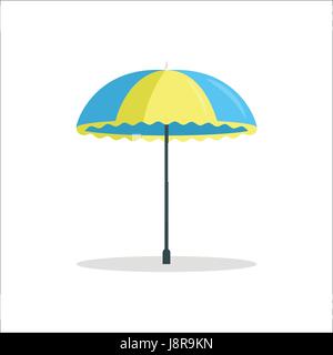 Strand Urlaub Symbol Vektor-Illustration gestreift blau-gelben Sonnenschirm auf einem weißen Hintergrund Cartoon Stil isoliertes Objekt Stock Vektor