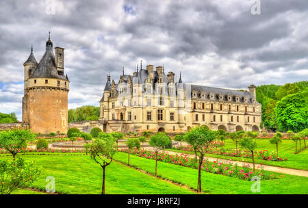 Chateau de Chenonceau am Fluss Cher - Frankreich Stockfoto