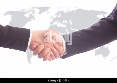 Handschlag von Geschäftspartnern nach Vertragsunterzeichnung Stockfoto